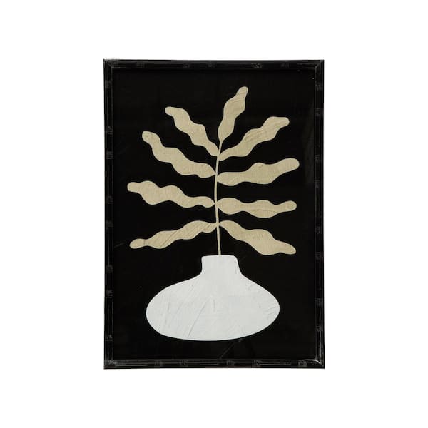 Storied Home Wood Framed Glass Wall Decor with Abstract Plant in Vase