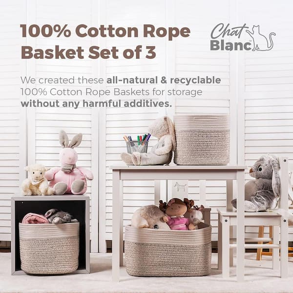 Complete Baby Basket and Storage Basket Solution for All Your Baby's Essentials - Set of 3 and Further 22x22 inch Bag - Woven Baskets for Storage and Afoxsos Woven Baskets for Storage Baby Laundry Hamper, Cotton Rope
