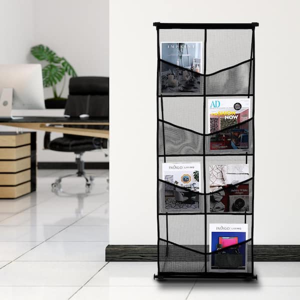 Brochure Display Stand, 4-Tier 8 Pockets Display, Black 20.87 in. W x 52.76 in. H Freestanding Metal  Magazine Rack