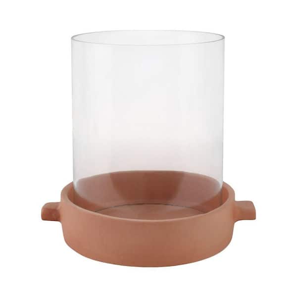 Liv & Skye 10 in. Brown Terra Cotta Hurricane Pillar Candle Holder