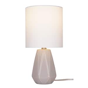 16.5 in. Grey Classic, Transitional Table Lamp for Living Room with White Tapered Drum Fabric Shade