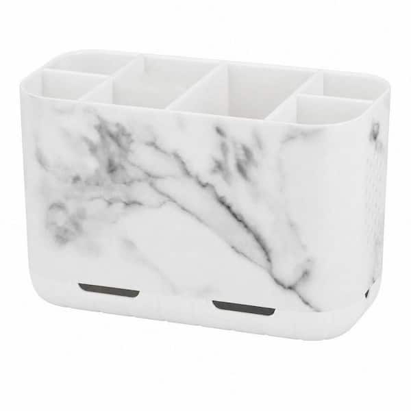 Toothbrush and Toothpaste Holder Drainage for Bathroom Countertop with Adjustable Dividers in Marble