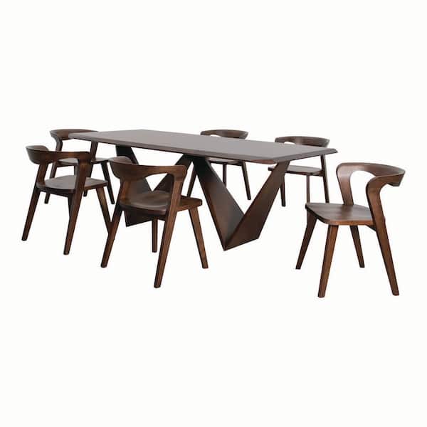 Shelun III 7-Piece Rectangle Rich Walnut Wood Top Dining Table Set (Seats-6)