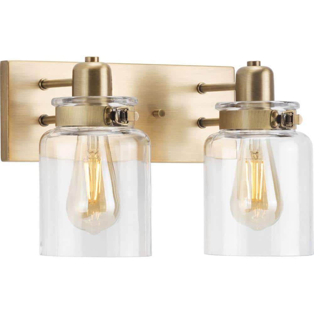 Calhoun Vintage Brass 2-Light Bath Vanity with Clear Glass