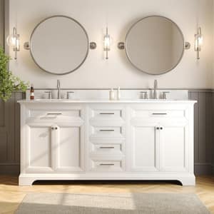 72 in. W x 22 in. D x 34 in. H Double Sink Freestanding White Bath Vanity with White Engineered Marble Top (Assembled)