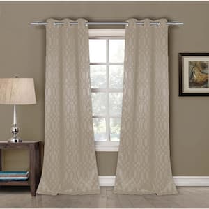 Taupe Geometric Thermal Blackout Curtain - 36 in. W x 84 in. L (Set of 2)