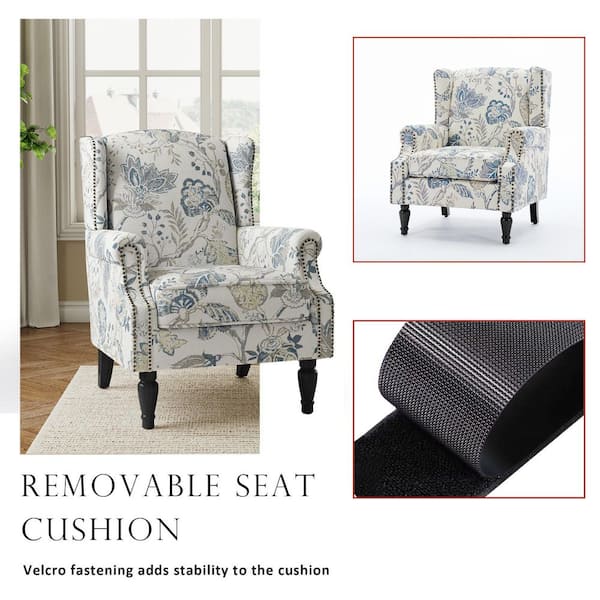 Uixe Retro Plants Blue Linen Nailhead Trim Upholstered High Back
