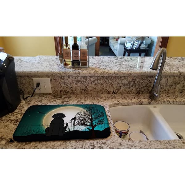 Caroline's Treasures 14 in. x 21 in. Multicolor Halloween Scary Black Labrador Dish Drying Mat