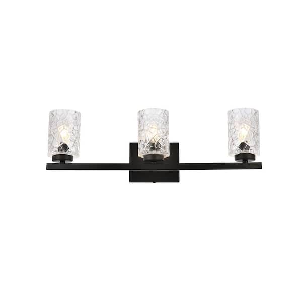 Unbranded Home Living 24 in. 3-Light Black Vanity Light with Glass Shade