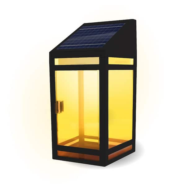 122 Lumens Solar Outdoor Black Wall Light Lantern Integrated LED with Dual Lighting Modes