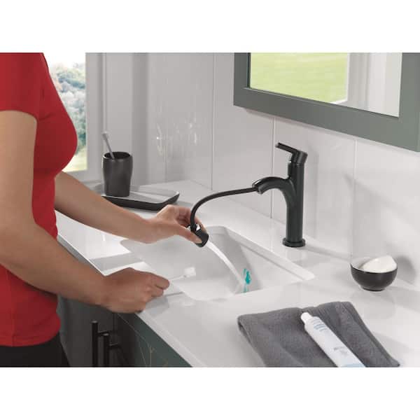 Nicoli Pull-Down Spout Single Handle Single Hole Bathroom Faucet Drain Kit Included in Matte Black