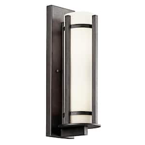 Camden 26 in. 3-Light Anvil Iron Outdoor Light Wall Sconce with Opal Etched Glass (1-Pack)