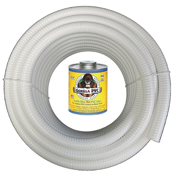 HYDROMAXX 1 in. x 100 ft. White PVC Schedule 40 Flexible Pipe with Gorilla Glue
