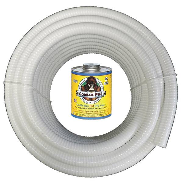 HYDROMAXX 1 1/4 in. x 25 ft. White PVC Schedule 40 Flexible Pipe with Gorilla Glue