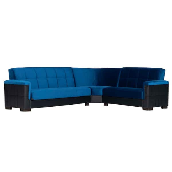 Ottomanson Basics Pro Collection 3-Piece 108.7 in. Microfiber Convertible Sofa Bed Sectional 6-Seater With Storage, Turquoise/Black