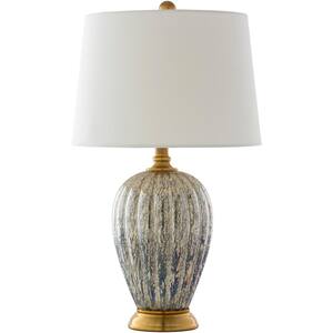 Brisbane 25 in. Silver/Gold Indoor Table Lamp with Off-White Drum Shaped Shade
