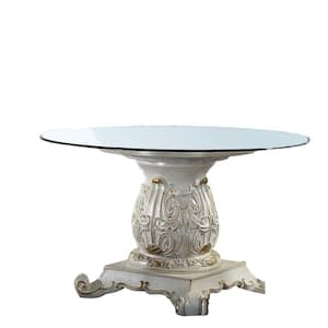 Vendome Antique Pearl Finish Glass 54 in. 4-Legs Dining Table Seats 4