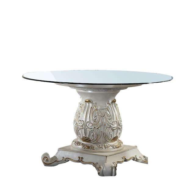 Acme Furniture Vendome Antique Pearl Finish Glass 54 in. 4-Legs Dining Table Seats 4
