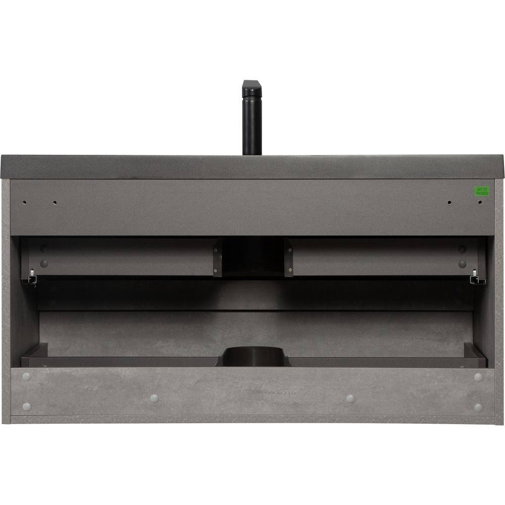 42" Gray and Black Quartz Floating Bathroom Vanity with Sink