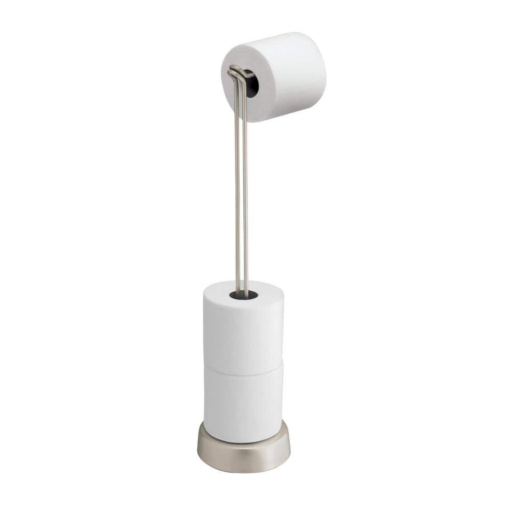Metal Free-Standing Toilet Paper Caddy with Multiple Roll Reserve in Satin 