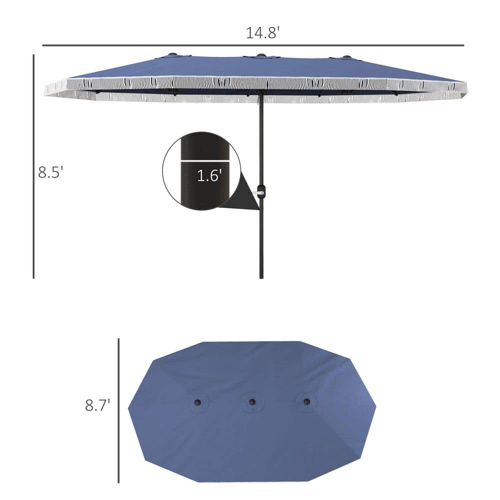 Extra Large Dark Blue Polyester Patio Umbrella with Fringe