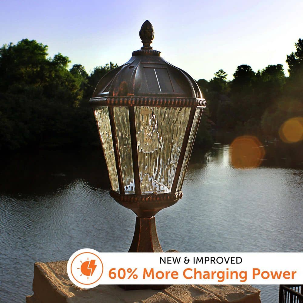 Brushed Bronze LED Solar Lamp Post with Rain Glass