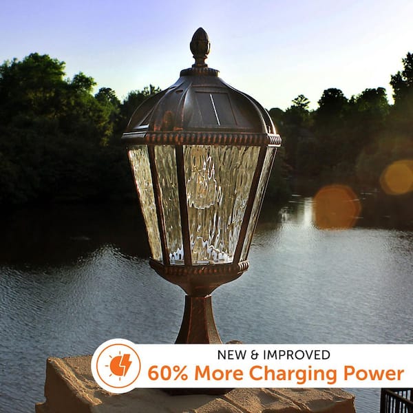 Royal Bulb Series Outdoor Brushed Bronze Integrated LED Solar Powered Column Post Light on Pier Base
