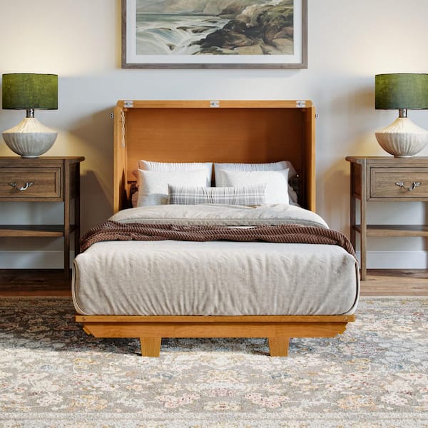 Charleston Light Toffee Natural Bronze Wood Frame Twin XL Murphy Bed Chest with 6 in. Mattress