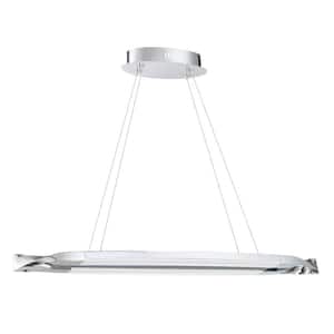 Serphus 1-Light Chrome, White Statement Integrated LED Pendant Light with White Metal, Acrylic Shade