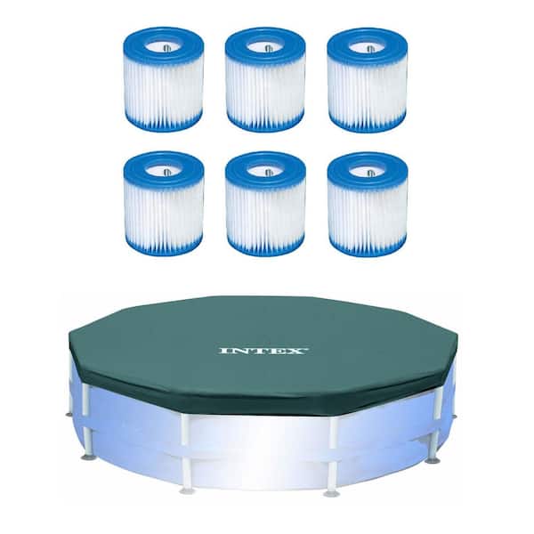 Onhandig toon badge INTEX 10 ft. Round Above Ground Pool Safety Cover with Pool Filter  (6-Pack), 7 lbs. Product Weight 6 x 29007E + 28030E - The Home Depot