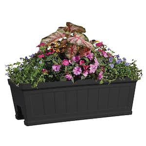 Hanover 27 in. Black Beadboard Resin Deck Rail Planter