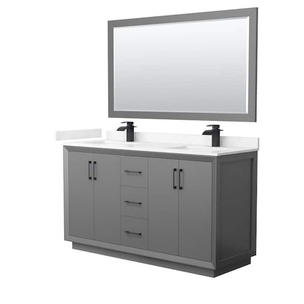 Wyndham Collection Strada 60 in. W x 22 in. D x 35 in. H Double Bath Vanity in Dark Gray with Carrara Cultured Marble Top and 58 in. Mirror
