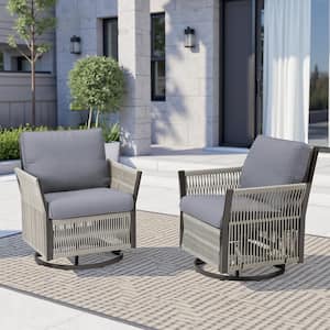 Nyajiah Wicker Outdoor Rocking Chair Patio Swivel Lounge Chair with Gray Cushions