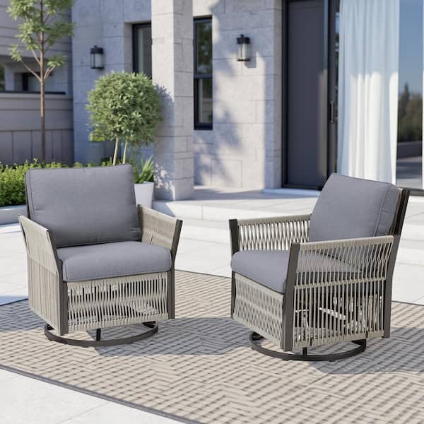 Buenaola Nyajiah Wicker Outdoor Rocking Chair Patio Swivel Lounge Chair with Gray Cushions