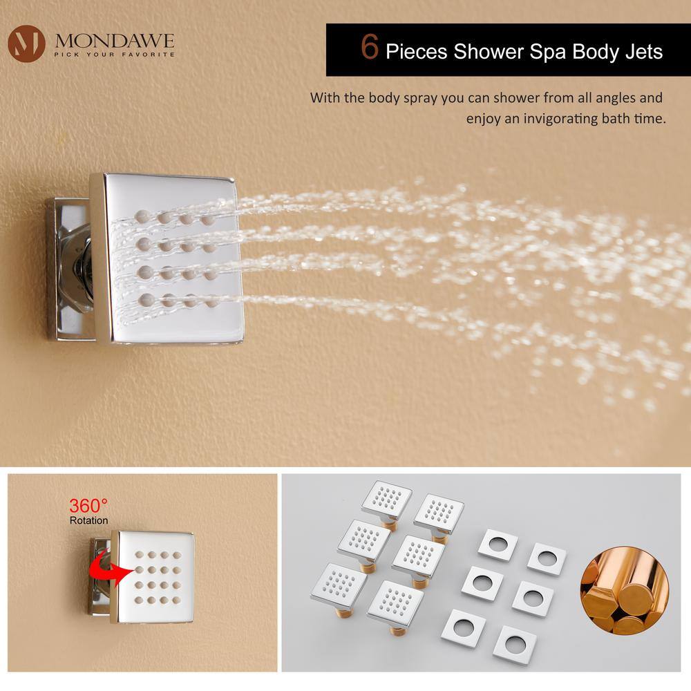 12 Inch Chrome LED Wall Mounted Rain Shower System with Handheld and Body Jets