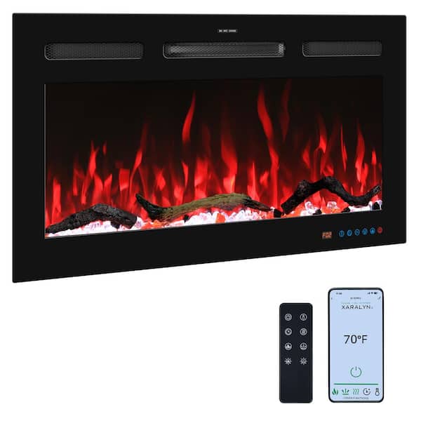 Delandgrand 33 in. Smart Electric Fireplaces Inserts Recessed and Wall-Mounted Fireplace with Thermostat, Multi-Color Flames