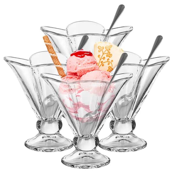6 fl. oz. Dessert Bowls with Spoons, Clear Glass Ice Cream Cups, Serving Bowl Ideal for Christmas and Holiday