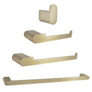 4-Piece Bathroom Set with Towel Bar, Towel Robe Hook, Toilet Roll Paper Holder and Hand Tower Holder in Brushed Gold
