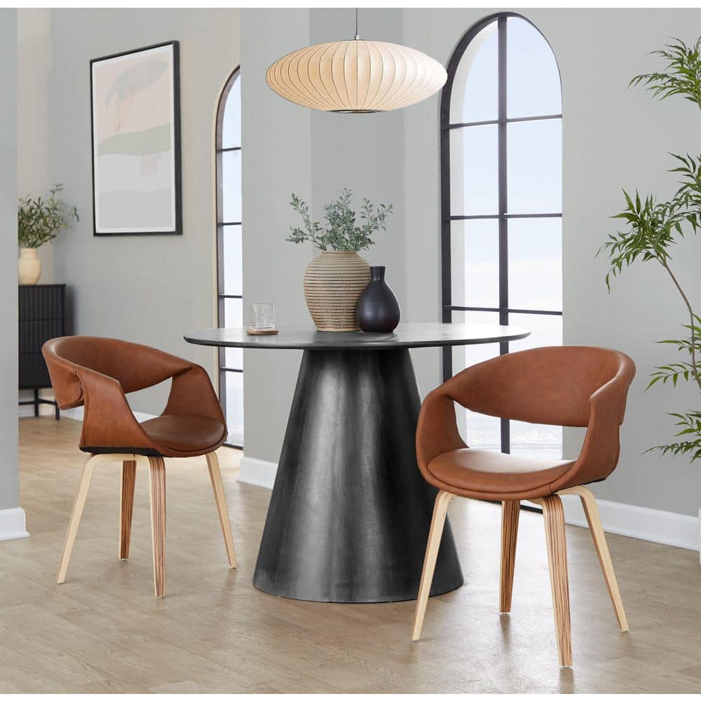 Lumisource Curvo Zebra Wood and Camel Faux Leather Upholstered