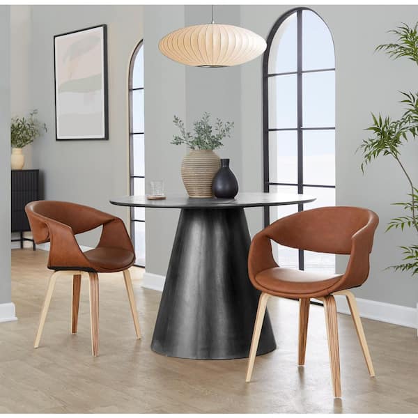 Lumisource Curvo Zebra Wood and Camel Faux Leather Upholstered Chair (Set of 2)