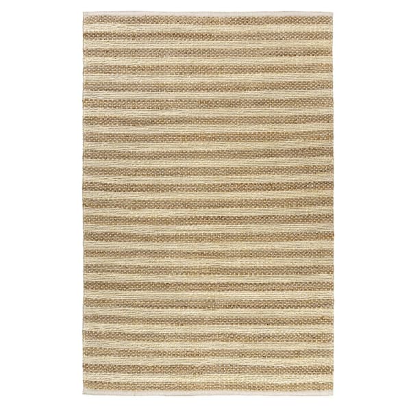 Unbranded Nautical Coastal White/Natural 2 ft. x 3 ft. Striped Hand-Woven Indoor Area Rug
