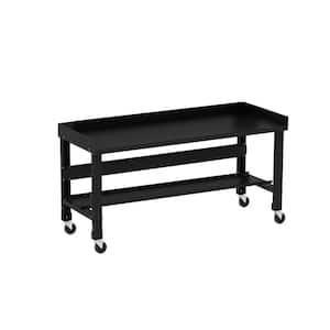 34 in. x 60 in. Black Painted Heavy-Duty Adjustable Height Workbench with Casters, Back and End Guards and Bottom Shelf