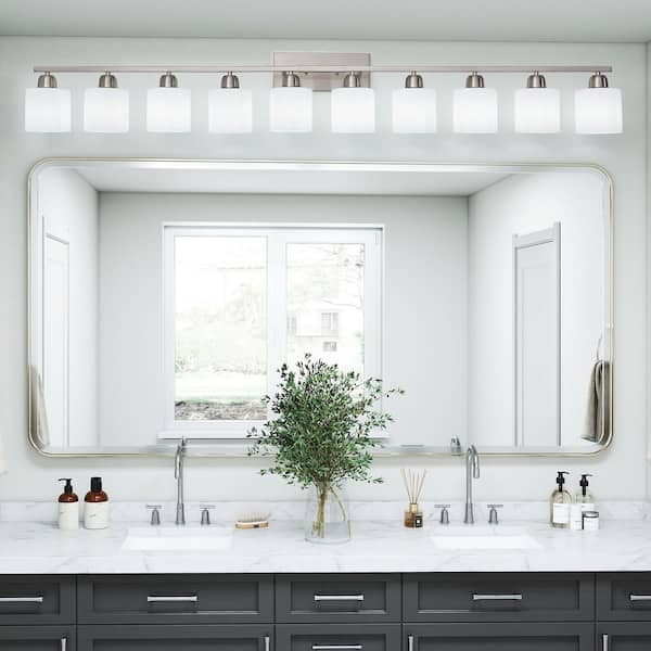 65 in. W 10-Light Nickel Vanity Light with Frosted Glass Shades, Up/Down Mount for Mirror, Hallway (No Bulb Included)