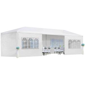 10 ft. x 30 ft. White Wedding Party Canopy Tent, Outdoor Gazebo with 8 Removable Sidewalls and Transparent Window