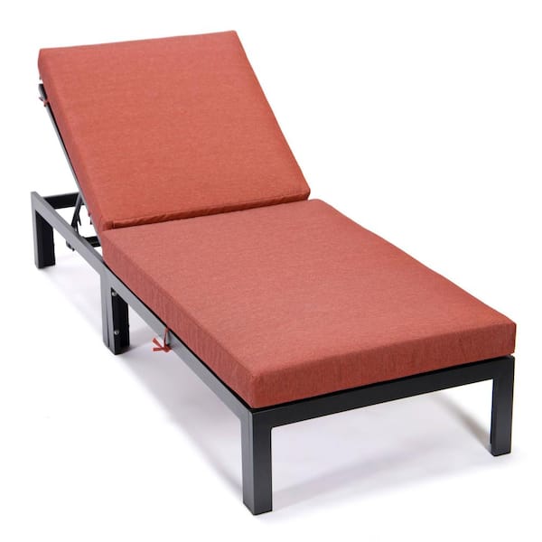 Leisuremod Chelsea Modern Aluminum Outdoor Chaise Lounge Chair with Orange Cushions