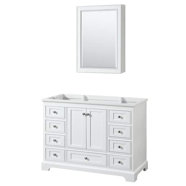 Wyndham Collection Deborah 47.25 in. W x 21.5 in. D Vanity Cabinet with Medicine Cabinet in White