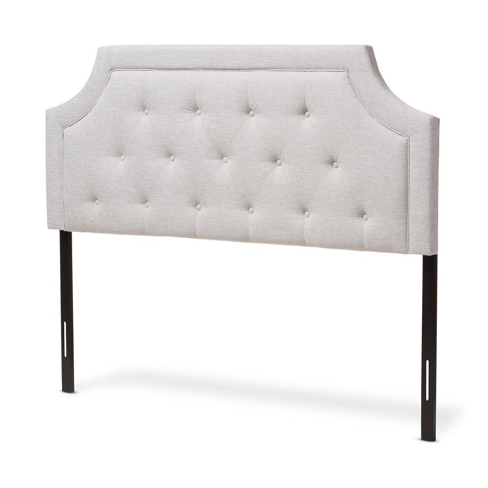 Gray Tufted Upholstered Queen Headboard with Wood Legs
