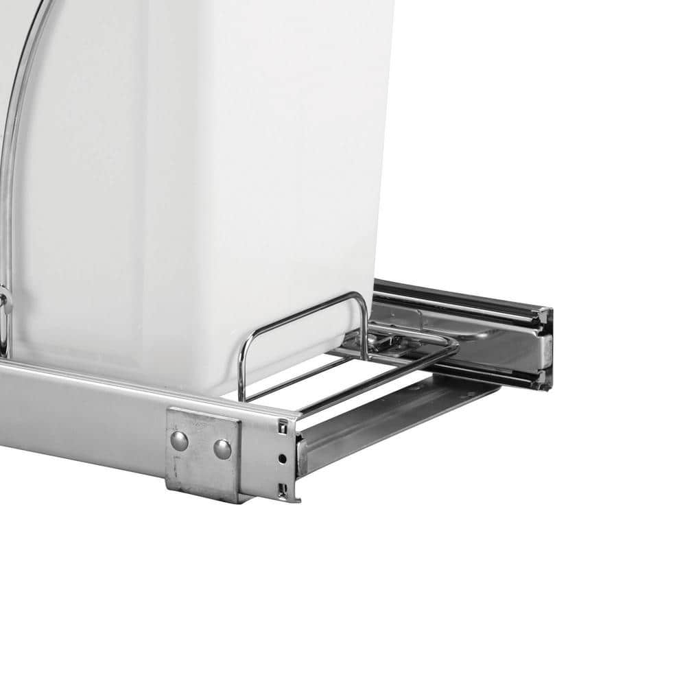 White Plastic Pull-Out Trash Can with Chrome Base
