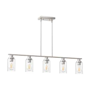 Brushed Nickel Modern 300-Watt 5-Light Pendant Light with Clear Glass Shade