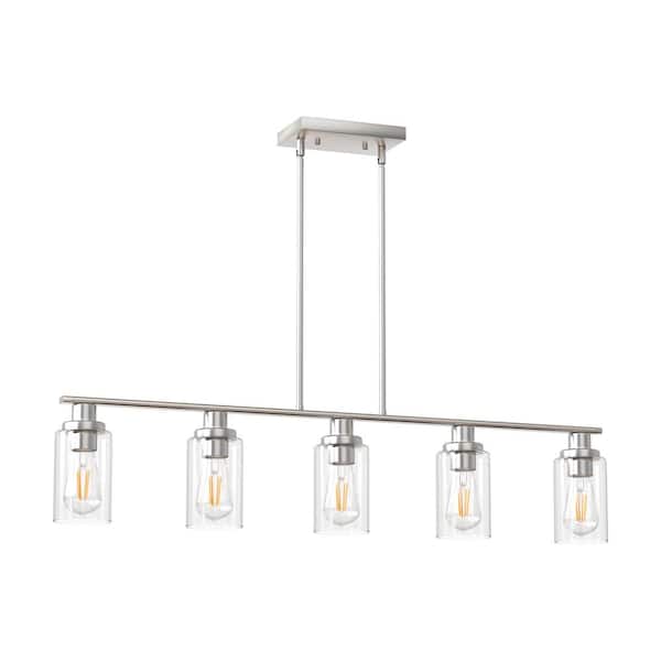 Briignite Brushed Nickel Modern 300-Watt 5-Light Pendant Light with Clear Glass Shade